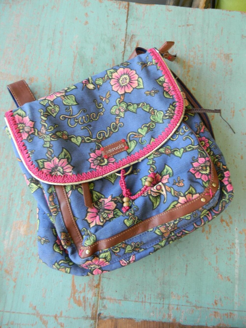 Sakroots Artist Circle Convertible Backpack Crossbody Bag BLUE FLORAL LOVE BOHO